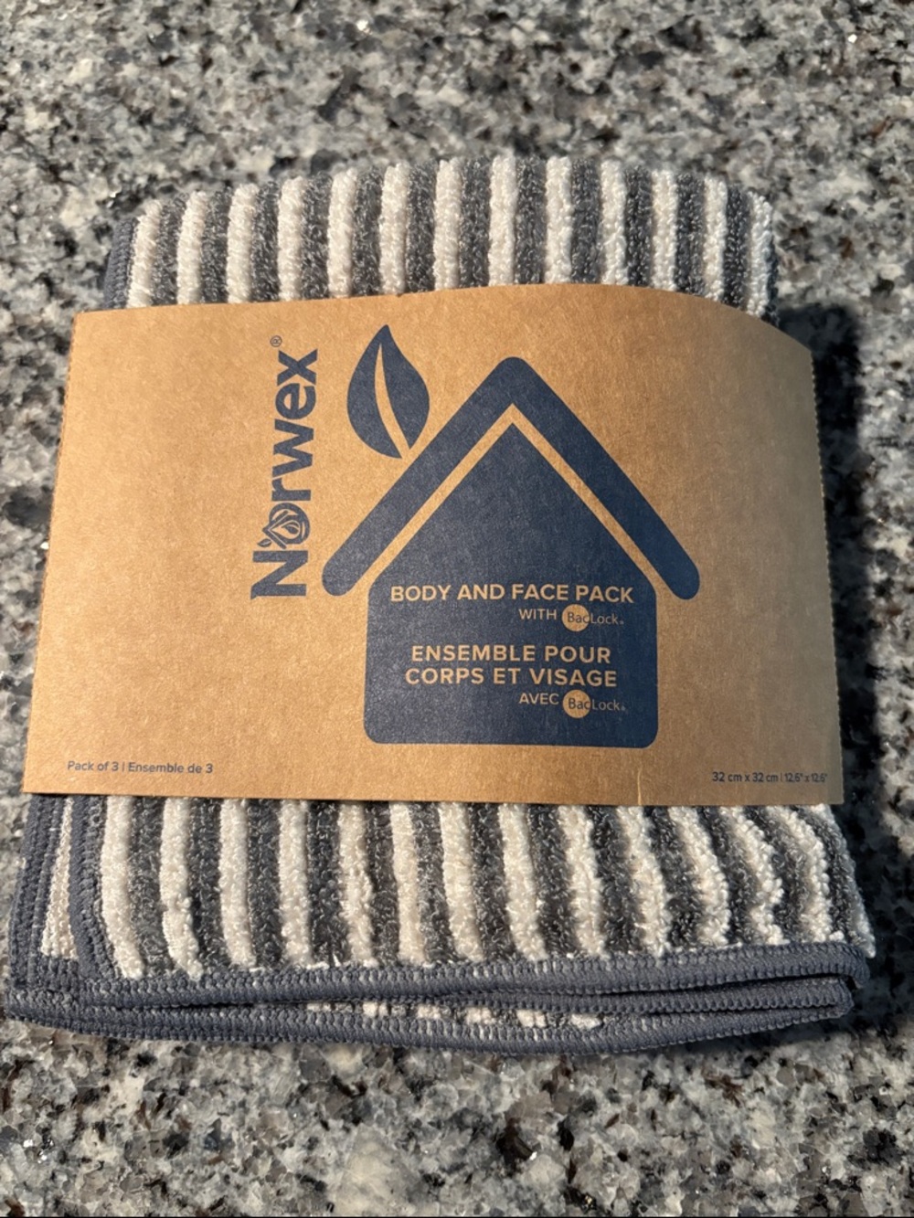 Norwex Men's Stripe Body & Face Pack - Gray and White - 3 pack